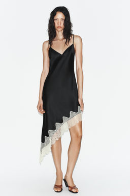 VESTIDO SATINADO ENCAJE / Negro