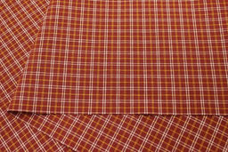 Пестрядь этнографическая под домоткань Желто-белая клетка на терракотовом, ш.1.55м, хлопок-100% - Купава фото 5