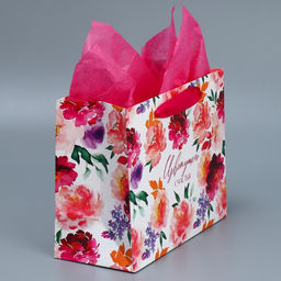 Цена за 2 шт. Пакет подарочный ламинированный с тишью, упаковка, Счастье, MS 23?18?10 см