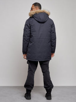 Парка мужская зимняя удлиненная с мехом темно-синего цвета 8318TS - Wonderrman фото 5