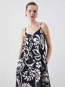 V Yaka ?i?ekli Ask?l? A Kesim Elbise