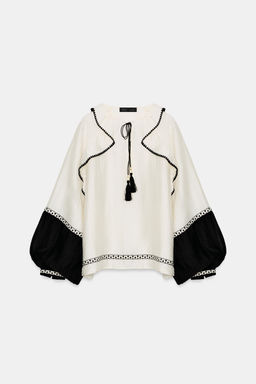BLUSA VOLUMEN VOLANTES / Crudo / Negro - Zara фото 7