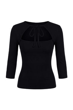 Siyah Fitted/Vucuda Oturan Truvakar Premium Yumusak Orme Bluz TWOSS26BZ00083