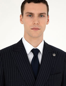 Lacivert Extra Slim Fit _izgili Kruvaze Y_n Kar___ml_ Tak_m Elbise