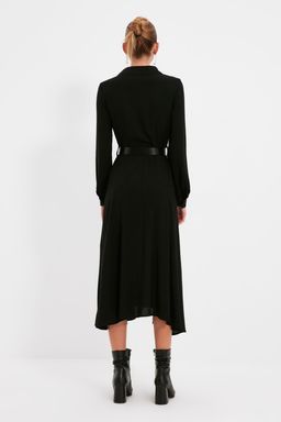 TRENDYOLMILLA Siyah Kemerli Midi Dokuma Gomlek Elbise TWOAW21EL1428  фото 11