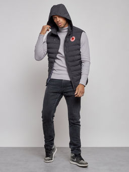 Жилетка мужская утепленная с капюшоном черного цвета 886Ch - YUNDA фото 6