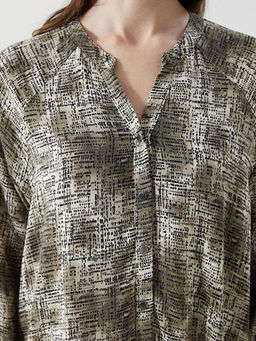 Ka??k Yaka Desenli Kad?n G?mlek Elbise