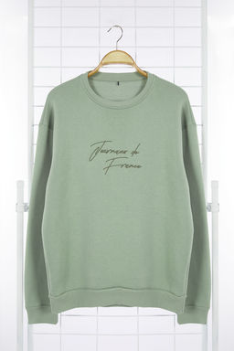 TRENDYOL MAN Tas Oversize/Genis Kesim Yaz? Nak?sl? Kal?n Ici Polar Sweatshirt TMNAW25SW00091 - Trendyolmilla фото 6