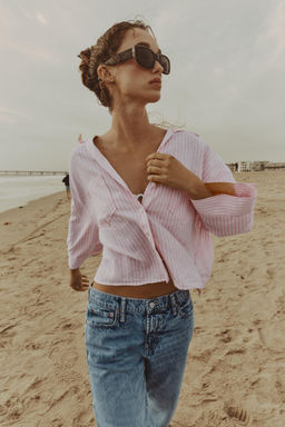 CAMISA FLUIDA CON LINO / Rosa / Blanco - Zara фото 10