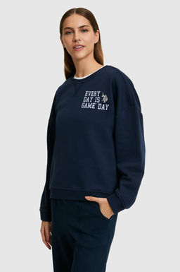 Kad_n Lacivert Bisiklet Yaka Sweatshirt