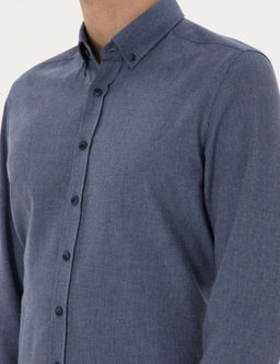 Koyu Mavi Flanel Dokulu Slim Fit Uzun Kollu G_mlek - Pierre cardin фото 7