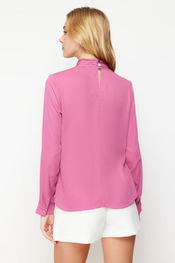 Mor Dik Yaka Uzun Kollu Dokuma Bluz TWOAW20BZ0461 - Trendyolmilla фото 6