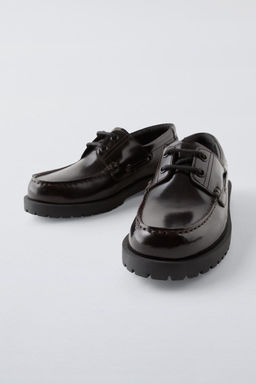 LEATHER TRACK SOLE DECK SHOES - Zara фото 4