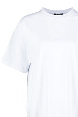 Beyaz %100 Kal?n Pamuklu Premium Oversize/Genis Kal?p Bisiklet Yaka Orme T-Shirt TWOSS23TS00040