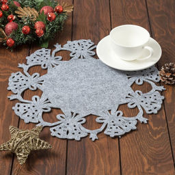 Салфетка новогодняя декоративная Доляна Колокольчики, цвет серый, d 30 см, фетр