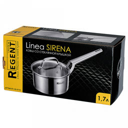 Ковш из нержавеющей стали "Sirena" 1,7л, д16см, h8,5см, s3,6мм, дно s0,6мм, индукционное дно д15,5см, стеклянная крышка, ручка из нержавеющей стали, многослойное капсулированное дно, мерная шкала, цветная коробка, "Regent (Китай)