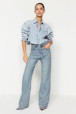 TRENDYOLMILLA Mavi Soluk Efekt Vintage Yuksek Bel Wide Leg Jeans TWOSS24JE00022