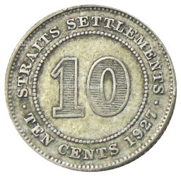 10 центов 1927 года Стрейтс Сетлментс