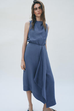 VESTIDO MIDI MANGA SISA CON LINO / Azul lavado - Zara фото 3