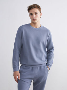 Bisiklet Yaka Dokulu Erkek Sweatshirt