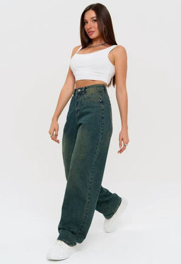 K12209 Джинсы Багги МОМ СЕРЫЙ