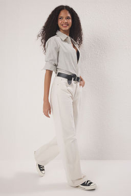 TRENDYOLMILLA Koyu Mavi Soluk Efekt Vintage Yuksek Bel Wide Leg Jeans TWOSS24JE00080 фото 10