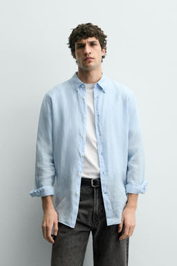 CAMISA REGULAR FIT 100% LINO / Celeste - Zara фото 2