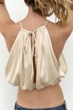 TOP CROP SATINADO HALTER GLOBO / Crema - Zara фото 4