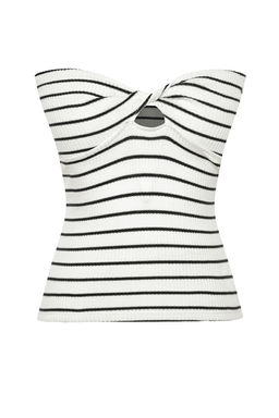 Siyah Cizgili Straplez Fitted/Vucuda Oturan Esnek Orme Bluz TWOSS24BZ00413