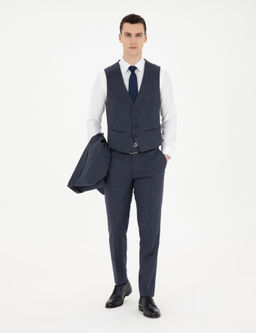 Lacivert Ekstra Slim Fit Yelekli Tak_m Elbise