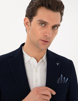 Lacivert Slim Fit Dokulu Y_n Kar___ml_ Ceket