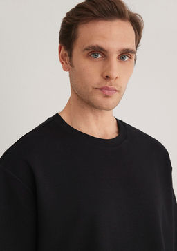 Bisiklet Yaka Siyah Basic Tisort - Mavi фото 7