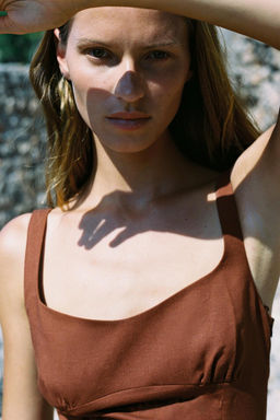 LINEN BLEND MIDI DRESS - Zara фото 4