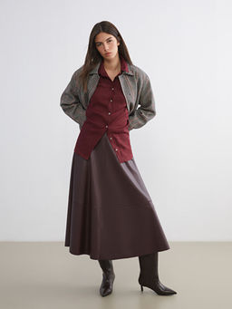 Beli Fermuarl? Deri G?r?n?ml? A Kesim Etek