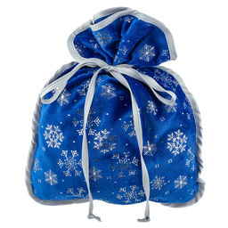 Мешочек новогодний (чехол) Новогодний принт синий, 30х25см, на завязках, полиэстер 100%, на картоне, Домашняя мода (Россия)