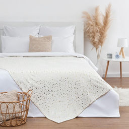 Плед «Этель. Золотые звезды», 180×200 см, корал-флис, белый