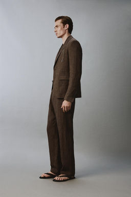 PANTAL?N REGULAR FIT TRAJE 100% LINO / Marr?n oscuro - Zara фото 4