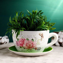 Горшок-чашка «Блум», 2.2 л, 19×24×12 см, керамический, с поддоном, бело-зелёный