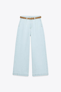 Z1975 WIDE-LEG CROPPED HIGH-WAIST BELTED JEANS - Zara фото 7