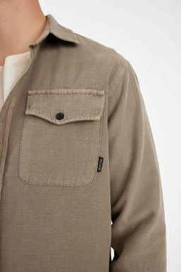 Хлопковая рубашка обычного кроя с длинными рукавами - Defacto фото 4