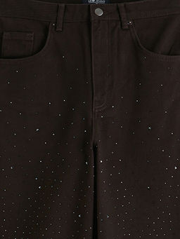 Y?ksek Bel Wideleg Ta?l? Kad?n Jean Pantolon