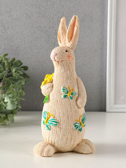 Фигурка полистоун Зайка вязанный с букетом цветов, 8?10.5?23 см