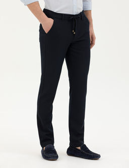 Lacivert Slim Fit Jogger Kanvas Pantolon