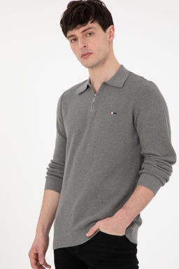 Erkek Regular Fit Yar_m Fermuarl_ Gri Melanj Basic Kazak - U.s. polo assn фото 3