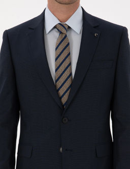 Lacivert Slim Fit Mikro Desenli Mono Yaka Tak_m Elbise - Cacharel фото 7