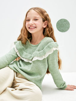 Bisiklet Yaka Uzun Kollu K?z ?ocuk Triko Kazak