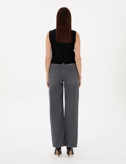 Antrasit High Waist Flare Fit Jean Pantolon