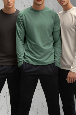 Trendyolmilla Man Siyah-Mavi-Antrasit 3lu Paket Slim/Dar Kesim Vucudu Saran %100 Pamuk Erkek T-Shirt TEDAW25TS00010  фото 2
