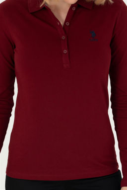 Женский бордово-красный базовый свитшот с воротником-поло Неожиданная скидка в корзине - U.s. polo assn фото 6