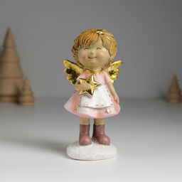 Фигурка полистоун Ангелочек в розовом платье и белом фартуке, 6.5?5?12.5 см, МИКС